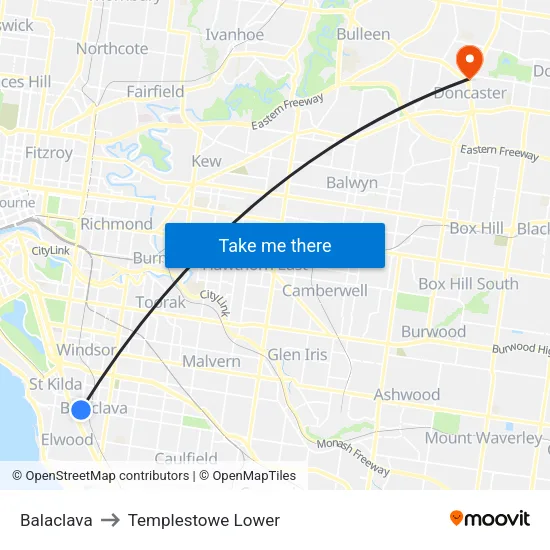 Balaclava to Templestowe Lower map