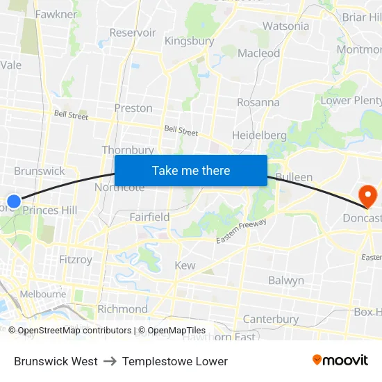 Brunswick West to Templestowe Lower map