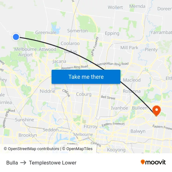 Bulla to Templestowe Lower map