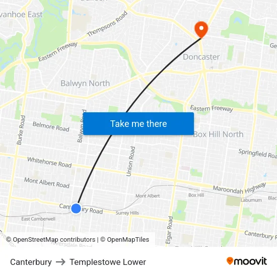 Canterbury to Templestowe Lower map