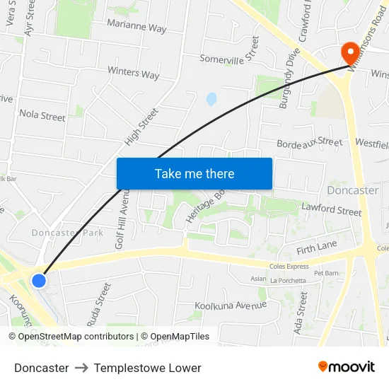 Doncaster to Templestowe Lower map