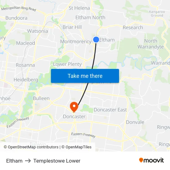 Eltham to Templestowe Lower map
