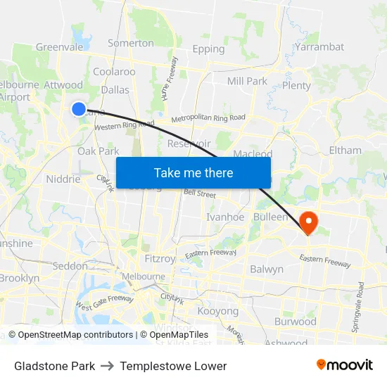 Gladstone Park to Templestowe Lower map
