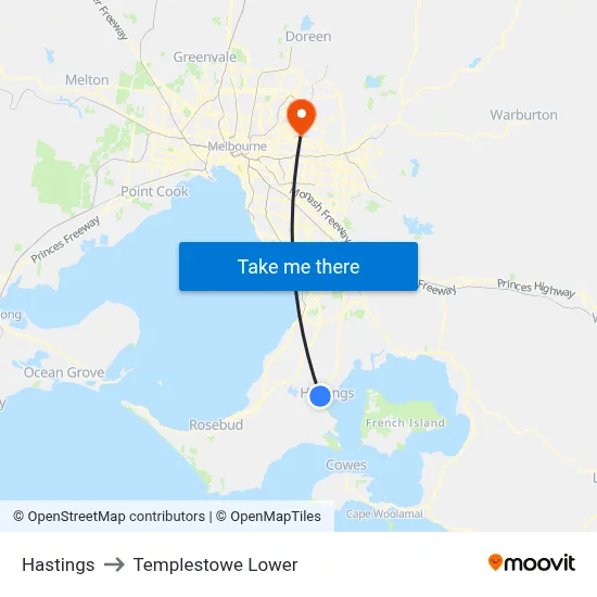 Hastings to Templestowe Lower map