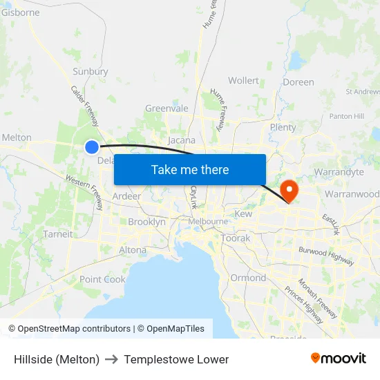 Hillside (Melton) to Templestowe Lower map