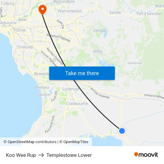 Koo Wee Rup to Templestowe Lower map