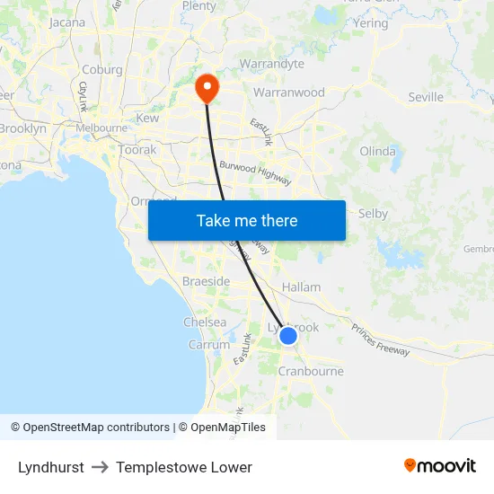 Lyndhurst to Templestowe Lower map