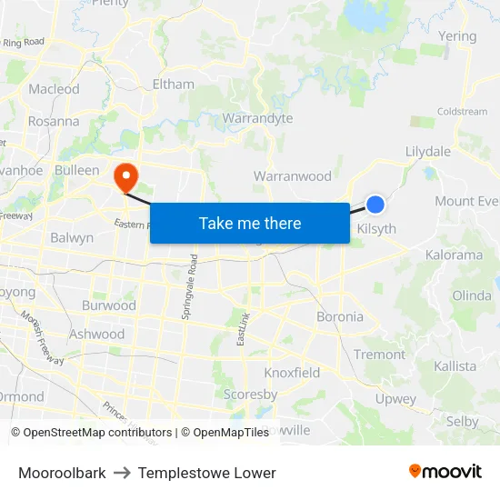 Mooroolbark to Templestowe Lower map