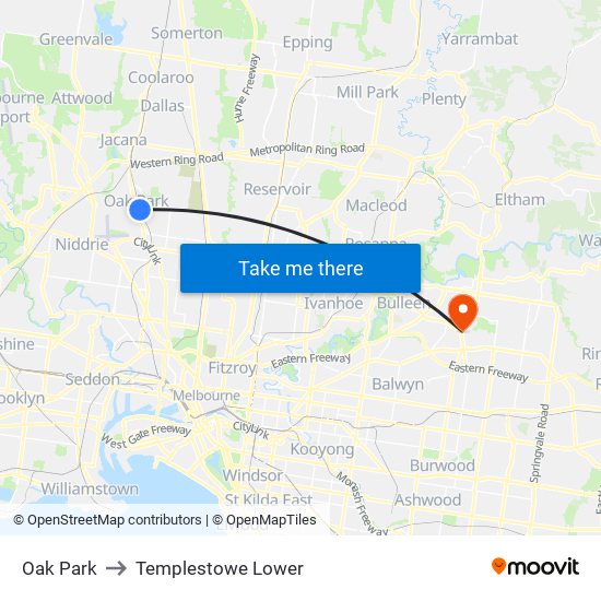 Oak Park to Templestowe Lower map