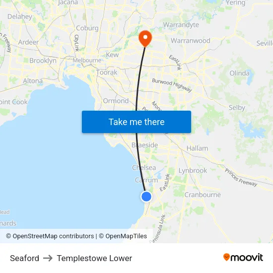 Seaford to Templestowe Lower map