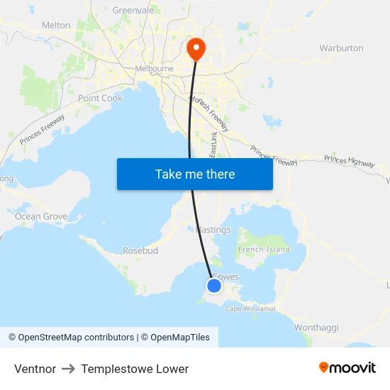 Ventnor to Templestowe Lower map