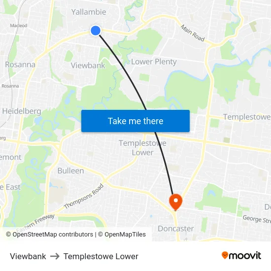 Viewbank to Templestowe Lower map