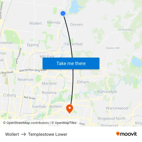 Wollert to Templestowe Lower map