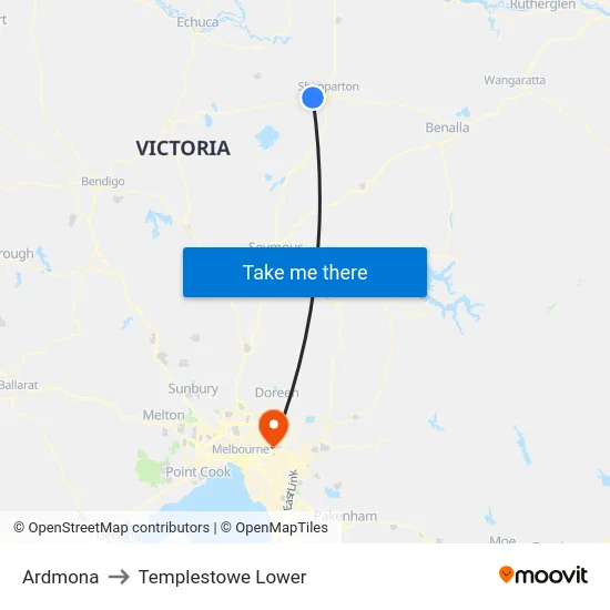 Ardmona to Templestowe Lower map