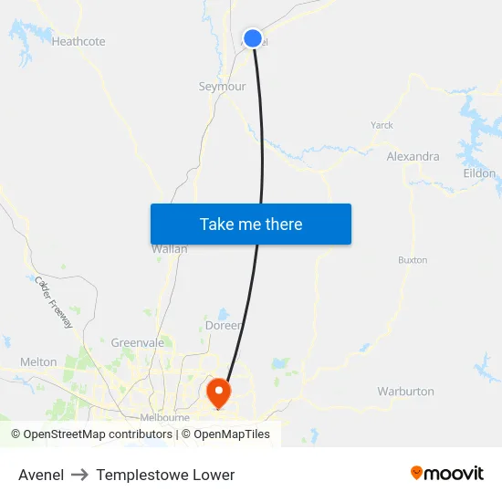 Avenel to Templestowe Lower map
