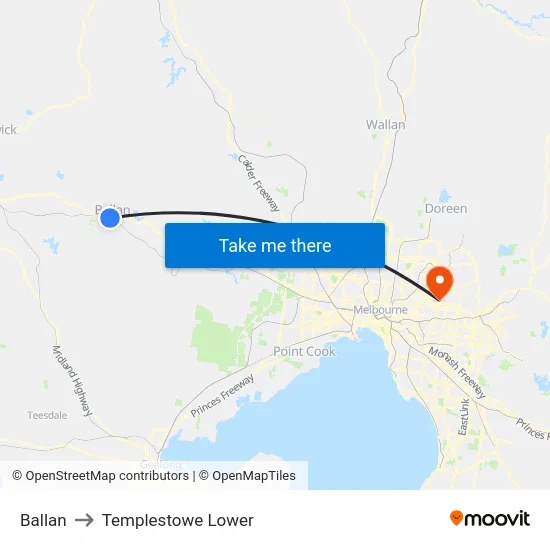 Ballan to Templestowe Lower map