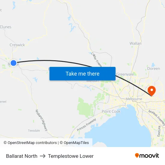 Ballarat North to Templestowe Lower map