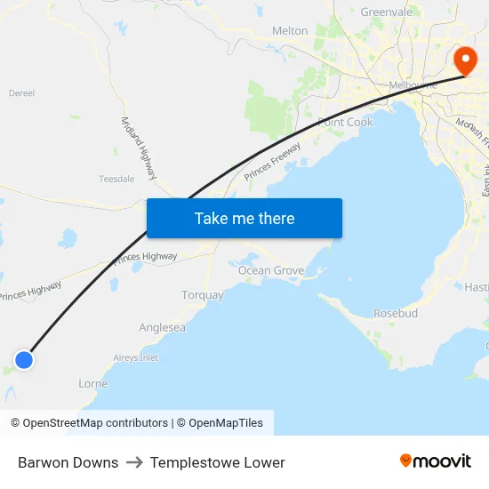 Barwon Downs to Templestowe Lower map