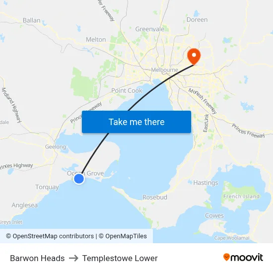 Barwon Heads to Templestowe Lower map