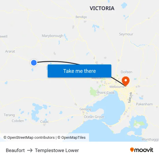 Beaufort to Templestowe Lower map
