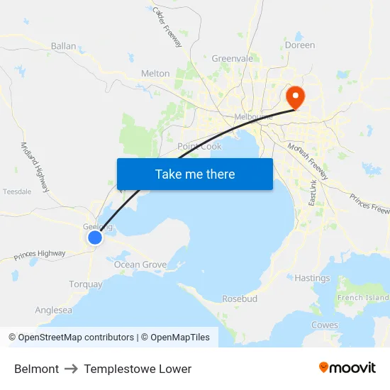Belmont to Templestowe Lower map