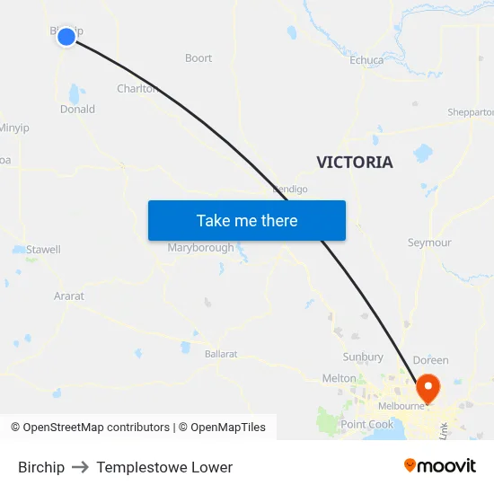 Birchip to Templestowe Lower map
