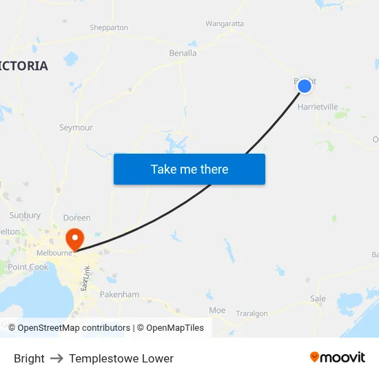 Bright to Templestowe Lower map