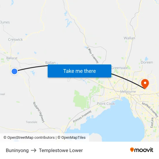 Buninyong to Templestowe Lower map
