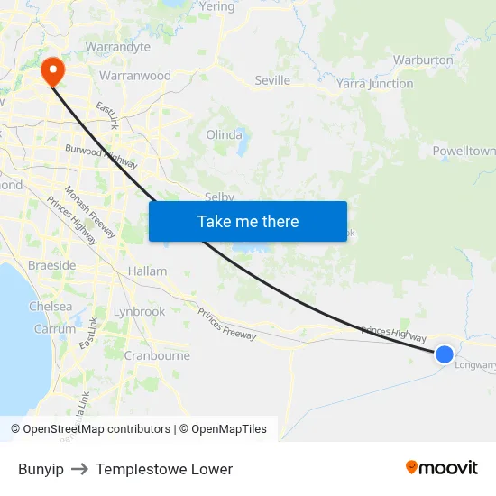 Bunyip to Templestowe Lower map