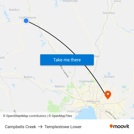 Campbells Creek to Templestowe Lower map