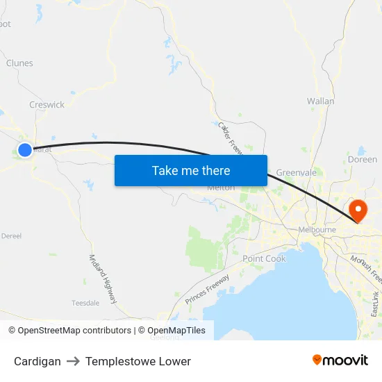 Cardigan to Templestowe Lower map