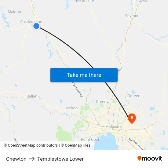 Chewton to Templestowe Lower map