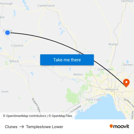 Clunes to Templestowe Lower map
