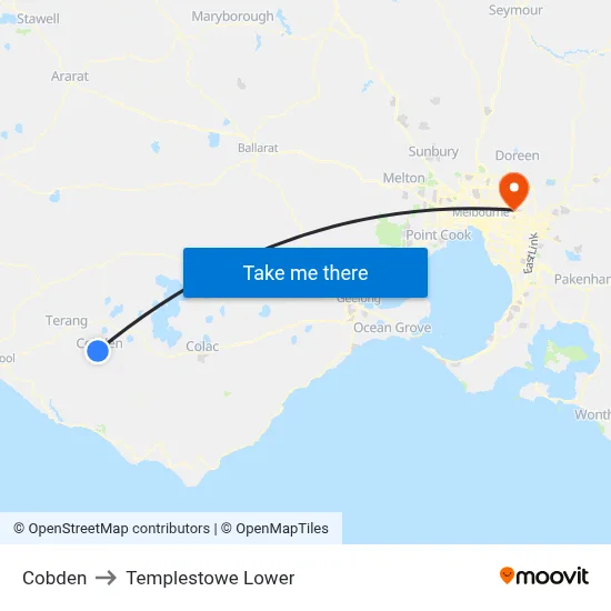 Cobden to Templestowe Lower map