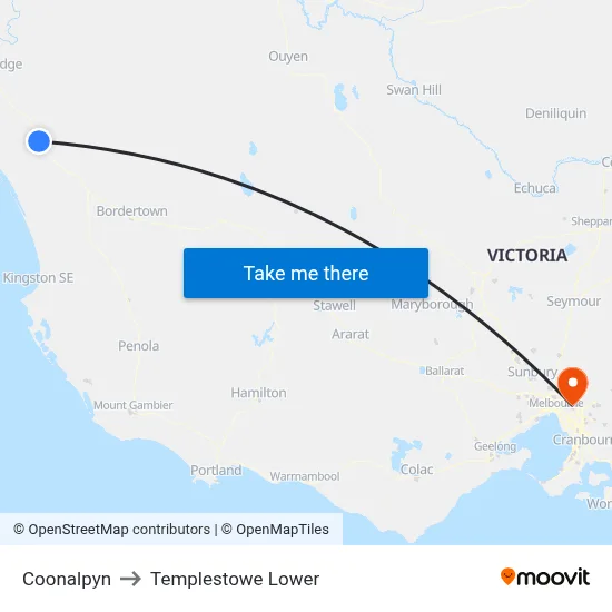 Coonalpyn to Templestowe Lower map