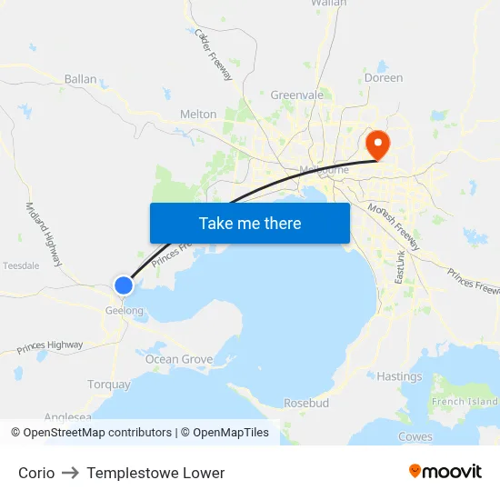 Corio to Templestowe Lower map