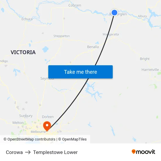 Corowa to Templestowe Lower map