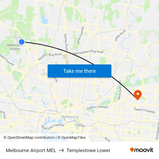 Melbourne Airport MEL to Templestowe Lower map