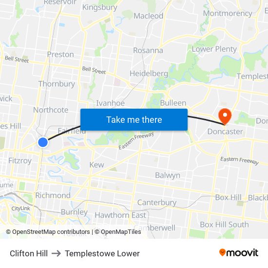 Clifton Hill to Templestowe Lower map