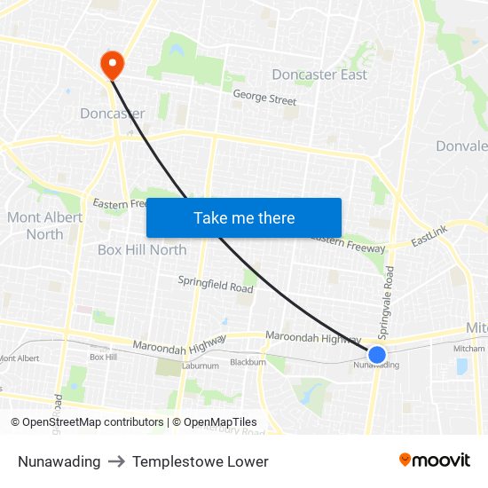 Nunawading to Templestowe Lower map