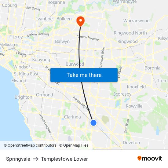 Springvale to Templestowe Lower map