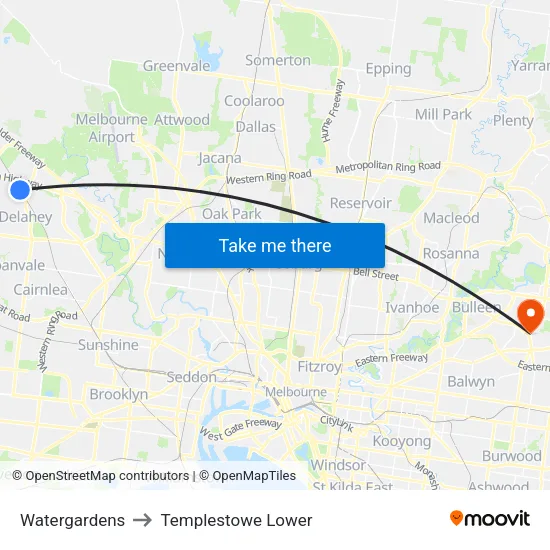 Watergardens to Templestowe Lower map