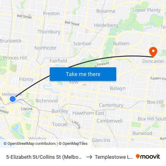 5-Elizabeth St/Collins St (Melbourne City) to Templestowe Lower map