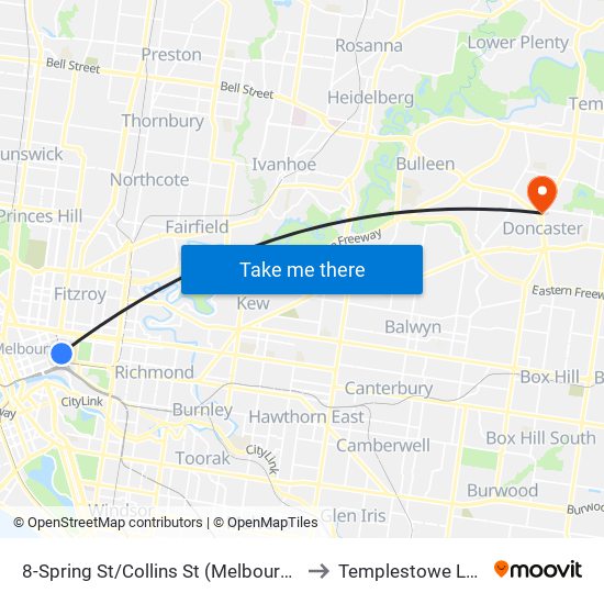 8-Spring St/Collins St (Melbourne City) to Templestowe Lower map