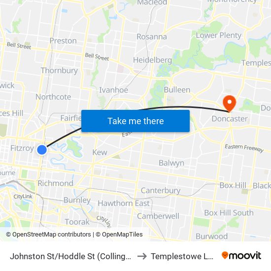 Johnston St/Hoddle St (Collingwood) to Templestowe Lower map