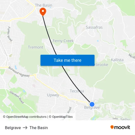 Belgrave to The Basin map