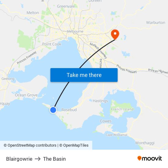 Blairgowrie to The Basin map