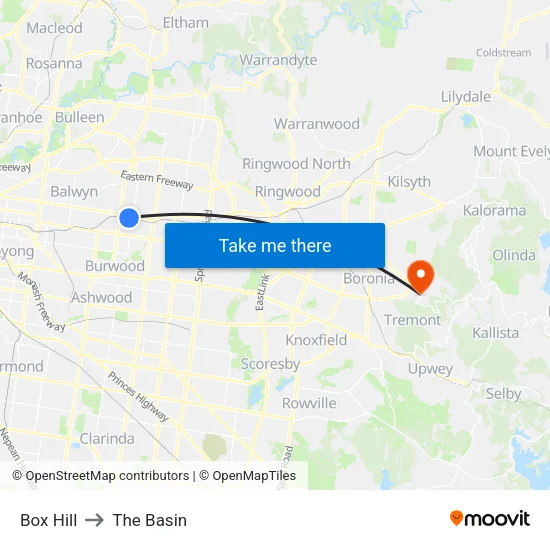 Box Hill to The Basin map