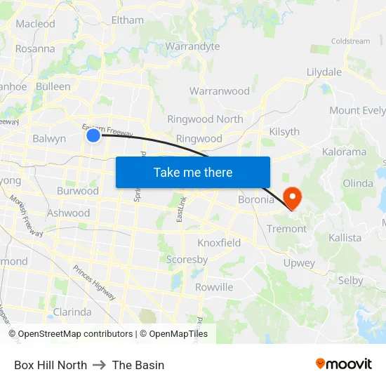 Box Hill North to The Basin map