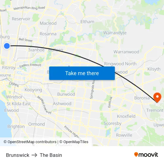 Brunswick to The Basin map